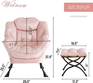 Canapé rembourré Fauteuil lounge moderne avec accoudoirs et poche latérale Fauteuil paresseux en tissu rose pour la maison avec pouf - Product Image 4