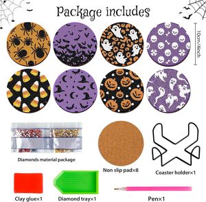Juego de 8 Posavasos con Diseño de Leopardo y Diamantes de Imitación para <span class=keywords><strong>Halloween</strong></span>, Multicolor, con Motivos de <span class=keywords><strong>Araña</strong></span>, Murciélago, Calabaza y Calavera - Product Image 5