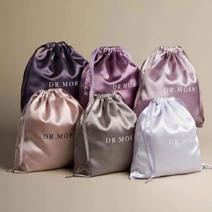 Bolsas de Regalo Personalizadas de Lujo, de Satén Reciclable, para Cosméticos, Joyería, Gafas, con Logotipo, para Viaje, Almacenamiento, Pulseras, con Cordón - Product Image 1
