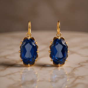 Boucles d'oreilles pendantes en cristal bleu marine E2037, serties de griffes en or 18 carats, classiques pour femmes, à porter au quotidien - Product Image 2