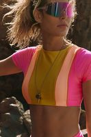 Ensemble de bikini sportif personnalisé à blocs de couleur, manches courtes, coupe haute, deux pièces, pour femmes, pour le surf et les vacances à la plage