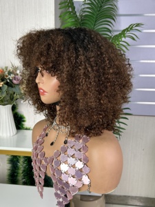 00% Human Hair <b>Wig</b> Full Machine Made Short Fringe Pixie Curly Bob <b>Wig</b> with Fringe None Lace Swiss Lace Raw Material - Product Image 5