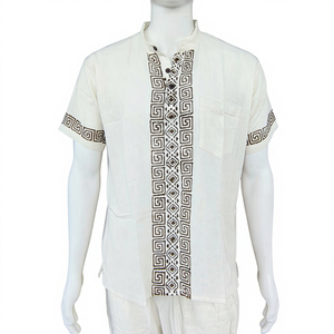 Camisa Casual para Hombre, 100% Algodón, Manga Corta, Cuello Mao, Diseño de Estampado en Bloques, ODM, Transpirable, Ecológica, de Secado Rápido, Varias Tallas - Product Image 1