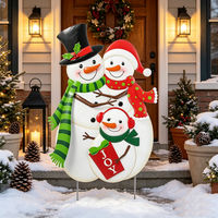 Décoration de Noël extérieure en métal JOY avec famille de bonhommes de neige fantaisistes pour jardin, pelouse et porche
