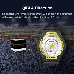 Custom Auto-Qibla Back Light Calendar Muslim Prayer Time Alharamain Azan Watch