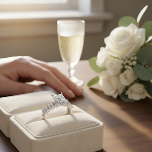Ensemble de bagues en diamant en or blanc massif 14K 0.80TCW vraie princesse et diamant rond pour les mariages - Product Image 3
