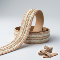 Sangle tissée rayée en perles blanches et or rose de 35 mm avec garniture en strass pour sandales, pantoufles et accessoires de chaussures DIY
