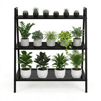 Étagère à plantes en fer galvanisé antirouille à 3 niveaux, résistante aux intempéries, pour jardin extérieur, support pour pot de fleurs, finition noire mate