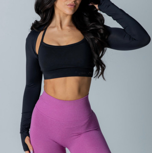 2024 Venta caliente ropa logotipo personalizado diseño mujeres manga larga Crop Tops fabricante de ropa Fitness Yoga <span class=keywords><strong>Bolero</strong></span> para mujeres - Product Image 4