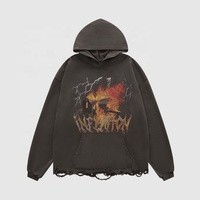 INFLATION 380GSM DTG OEM Sweat à capuche lavé French Terry Patchwork Ourlet irrégulier Sweats à capuche et sweat-shirts pour hommes