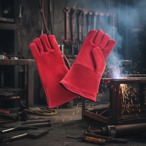 Gants de soudage en cuir rouge à manchette longue, résistants à la chaleur, pour la protection lors du soudage - Product Image 3