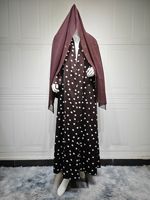 Mantel panjang elegan dengan motif polkadot, gaun panjang model cardigan, pakaian wanita ukuran besar dengan motif bekas luka.