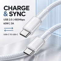 Câble de données USB 2.0 USB-C vers USB-C 480 Mbps 60 W 3 A Charge rapide en nylon tressé avec cuivre étamé motif cristal de glace Vente en gros