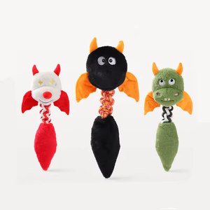 Jouets en peluche couineurs pour animaux de compagnie, en coton durable, amusants, en forme de démon, avec corde, son interactif, jouets à mâcher en peluche pour chiens - Product Image 1