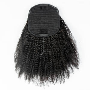 Shoumei nueva moda 12A grado brasileño crudo virgen cabello humano Natural negro Afro rizado cordón cola de caballo - Product Image 2