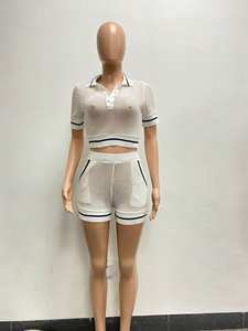 Pronto per la Spedizione S-2XL Completo Due Pezzi Traforato Casual Estivo Sopra il Ginocchio Tinta Unita <span class=keywords><strong>Taglie</strong></span> Forti Skinny Eco-Friendly da <span class=keywords><strong>Donna</strong></span> - Product Image 5