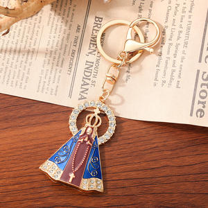 Porte-clés en alliage de zinc avec médaille Miracles Catholiques, Notre-Dame de la Conception Apparue, Nossa Senhora Da Aparecida, strass doré, effet lumineux - Product Image 3