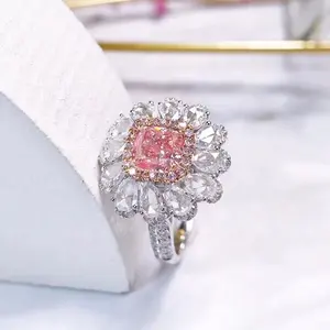 14K 18K solid gold pink diamond flower natural diamond ring engagement real gold ring wedding