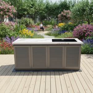 Îlot de cuisine extérieur moderne en alliage d'aluminium avec évier, autoportant, double porte, design écologique, 5+ tiroirs, finition ultra brillante pour - Product Image 1