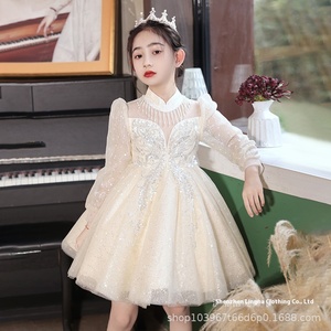 Abito da principessa di classe di lusso in raso per ragazze transfrontaliero accessibile con soffice filato Host pianoforte che suona pizzo per bambini - Product Image 6