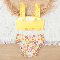 Ensemble de bikini bandeau 2 pièces jaune mignon pour filles, maillot de bain fendu spa avec string, motif solide