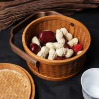 Panier en bambou tressé avec couvercle, style chinois vintage, petite boîte de rangement avec poignée en bois pour cérémonie du thé et emballage cadeau