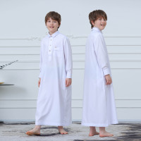 Thobe blanc pour enfants saoudiens, vêtements islamiques pour garçons, chemise à col boutonnée, Jubba, robe arabe, robe musulmane pour enfants, Dubaï, Qatar, Ramadan