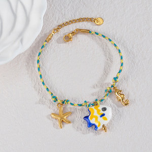 Hawaiian 316L Stainless Steel Wholesale Fashion <b>Bracelets</b> & <b>Bangles</b> 14k 18k Gold Plated Ocean Starfish String <b>Bracelet</b> for Women - Product Image 5