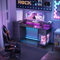 Long bureau d'ordinateur éclairé par LED 5 tiroirs classeur pliable en MDF pour la maison étude chambre travail prises de courant stockage