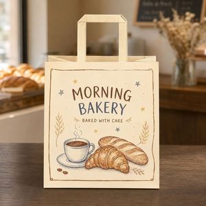 Sacs en papier personnalisés écologiques pour boulangerie avec poignées plates, pour pain, croissants, café, emballages alimentaires à emporter, vente en gros - Product Image 2