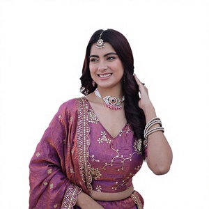 Lehenga Choli indien pakistanais en tissu de soie ethnique, orné de sequins et de broderies Zari, élégant et festif pour mariages et cérémonies. - Product Image 1