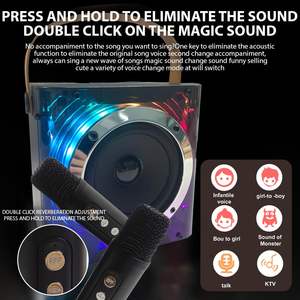 Máquina de <span class=keywords><strong>Karaoke</strong></span> con Altavoz Bluetooth, Micrófono Dual, 5 Voces Divertidas, Efecto de Luz RGB, Subwoofer Inalámbrico para Fiestas de Cumpleaños en Casa - Product Image 4
