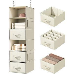 6-<b>Shelf</b> Hanging Closet Organizer With 3 Drawers 33x15x85cm For Wardrobe Storage Clothing Organizer Rectangular <b>Hook</b> - Product Image 1