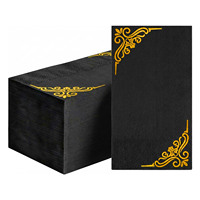 Luxuriöse Hochzeits-Papierservietten in Schwarz mit Goldfolienrand und Elegantem Muster für Partys, Events, Mittagessen und Abendessen
