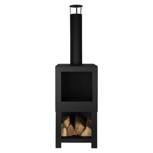 Cheminée extérieure moderne multifonctionnelle 2 en 1 en bois noir, foyer extérieur - Product Image 2