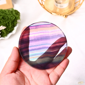 Pierre précieuse naturelle polie de haute qualité, tranche ronde de fluorite arc-en-ciel pour sous-verre à café - Product Image 2