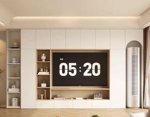 Mobile <span class=keywords><strong>TV</strong></span> Moderno Bianco <span class=keywords><strong>con</strong></span> Ante in Melaminico, Illuminazione <span class=keywords><strong>LED</strong></span>, Mobili per Soggiorno in Legno, Ante in Vetro, per Hotel, Adatto a <span class=keywords><strong>TV</strong></span> da 65+ Pollici - Product Image 3