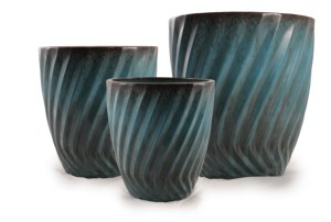 Ensemble de pots à fleurs en céramique écologiques de style américain, durables, design à bordure étagée vert olive brillant, pour l'intérieur/l'extérieur, jardin - Product Image 2