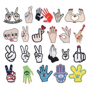 แพทช์ปักลายมือทำจากโพลีเอสเตอร์สำหรับรีดติดเสื้อผ้า รูปแบบท่าทางมือและนิ้ว - Product Image 2