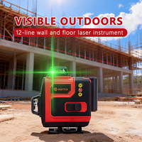 Niveau laser vert 4D professionnel de qualité industrielle, 12 lignes croisées, auto-nivelant à 360°, haute précision, ensemble complet