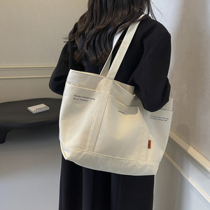 Bolso organizador de momias duradero con múltiples ranuras y logotipo personalizado, bolsos de trabajo informales sencillos y grandes para mujer, bolso de mano de lona con cremallera - Product Image 5