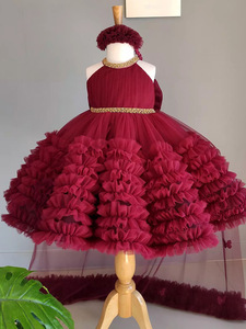 Abiti di Lusso per Bambine Rosso Vino, Vestito a Strati con Volant, Abbigliamento per Feste, Outfit per Bambini, Abbigliamento per Neonati - Product Image 4