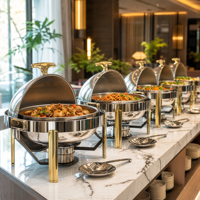 Ensemble de réchauds de luxe à couvercle roulant, chauffe-plats commerciaux en acier inoxydable pour buffet avec supports à combustible, équipement de restauration