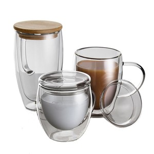 FactorySale-vaso de vidrio de doble pared de alto borosilicato para café, té y leche, con mango y tapa para Bar y restaurante - Product Image 1