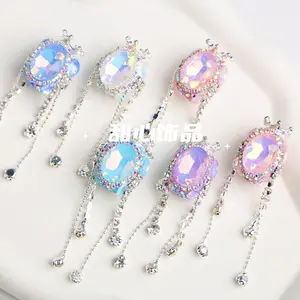 Hot selling rhinestone diamond acrylic pearl oval fancy beads with chain for pens DIY jewelry phone chains accessories