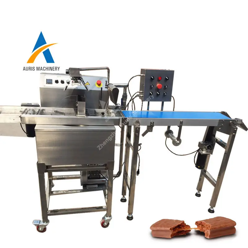 Small Chocolate Bar enrober almond chocolate belt coating machine with cooling tunnel