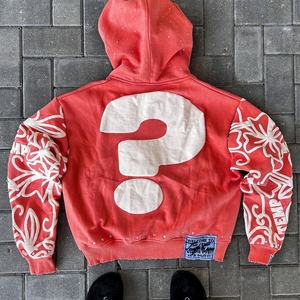 Sweat-shirts à capuche pour hommes personnalisés, zippés, en tricot, imperméables, effet délavé, vintage, avec impression 3D en relief, grammage lourd et épaules tombantes - Product Image 3