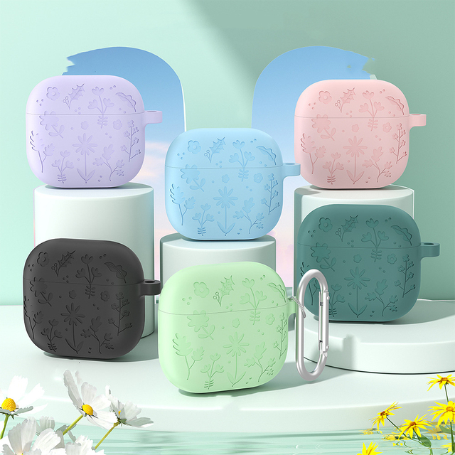 New Design Flower Pattern for Airpods 4 Case Silicone Protective Earphone Case Shockproof with Hook
