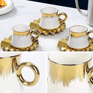 Juego de taza y platillo de cerámica de lujo para café expreso, taza de porcelana para latte con asa y tapa, vajilla térmica para bebidas frías y calientes, juego de regalo para café - Product Image 6
