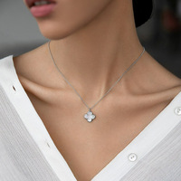 Ensemble de bijoux en argent sterling 925 plaqué rhodium, minimaliste, trèfle à quatre feuilles, coquille, nacre blanche, hypoallergénique, empilable